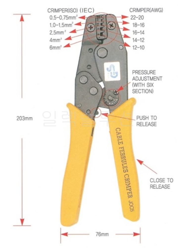 JOC-5(0.5-6SQ) 펜홀 페놀(클림핑툴) 압착기  전오전기 | 파츠바다 - 모든 전자부품의 정답