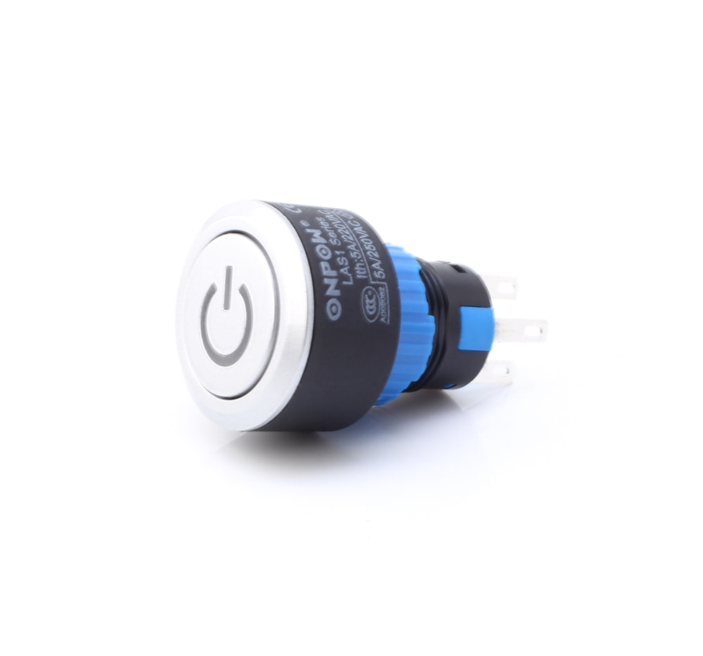 LAS1-AWY-11T/B/12V 22파이 블루LED 방수  푸쉬 버튼 스위치 PUSH BUTTON ONPOW | 파츠바다 - 모든 전자부품의 정답