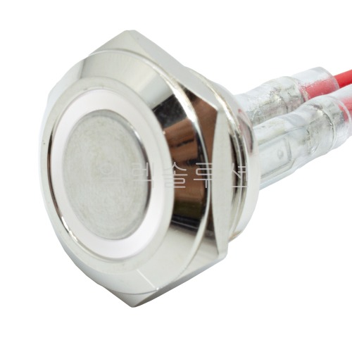 19파이 메탈 푸쉬 스위치 짧은바디 플랫형 화이트 LED 6V/12V/24V | 파츠바다 - 모든 전자부품의 정답