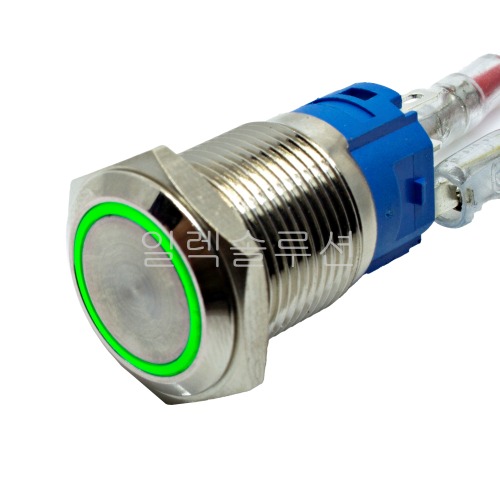 19파이 메탈 푸쉬 스위치 플랫형 그린 LED 6V/12V/24V | 파츠바다 - 모든 전자부품의 정답