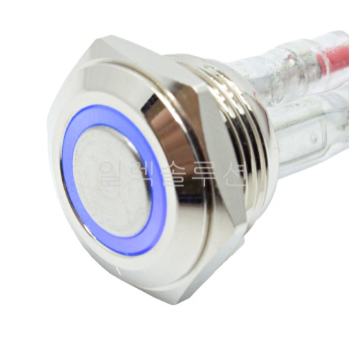 16파이 메탈 푸쉬 스위치 짧은바디 플랫형 블루 LED 6V/12V/24V | 파츠바다 - 모든 전자부품의 정답