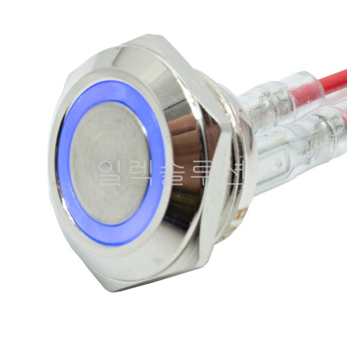 19파이 메탈 푸쉬 스위치 짧은바디 플랫형 블루 LED 6V/12V/24V | 파츠바다 - 모든 전자부품의 정답