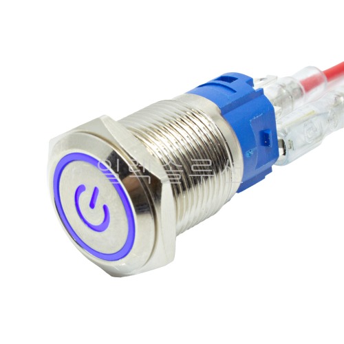 19파이 메탈 푸쉬 스위치 전원마크 플랫형 블루 LED 6V/12V/24V | 파츠바다 - 모든 전자부품의 정답