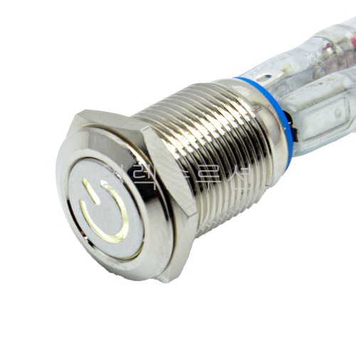 12파이 메탈 푸쉬 스위치 전원마크 플랫형 화이트 LED 6V/12V | 파츠바다 - 모든 전자부품의 정답