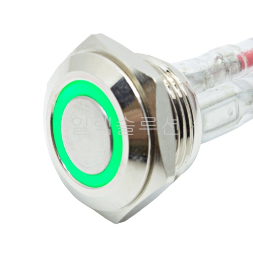 16파이 메탈 푸쉬 스위치 짧은바디 플랫형 그린 LED 6V/12V/24V | 파츠바다 - 모든 전자부품의 정답