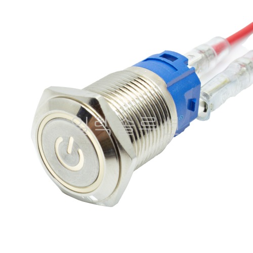 19파이 메탈 푸쉬 스위치 전원마크 플랫형 화이트 LED 6V/12V/24V | 파츠바다 - 모든 전자부품의 정답