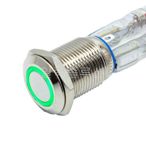 12파이 메탈 푸쉬 스위치 플랫형 그린 LED 6V/12V | 파츠바다 - 모든 전자부품의 정답